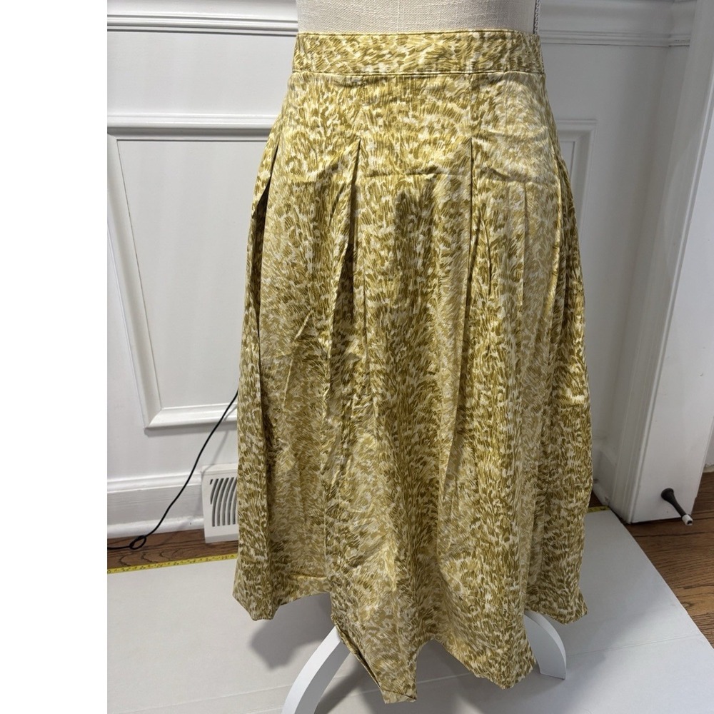 Talbots Green‎ Abstract Feather Print Pleated Midi Skirt Size 16